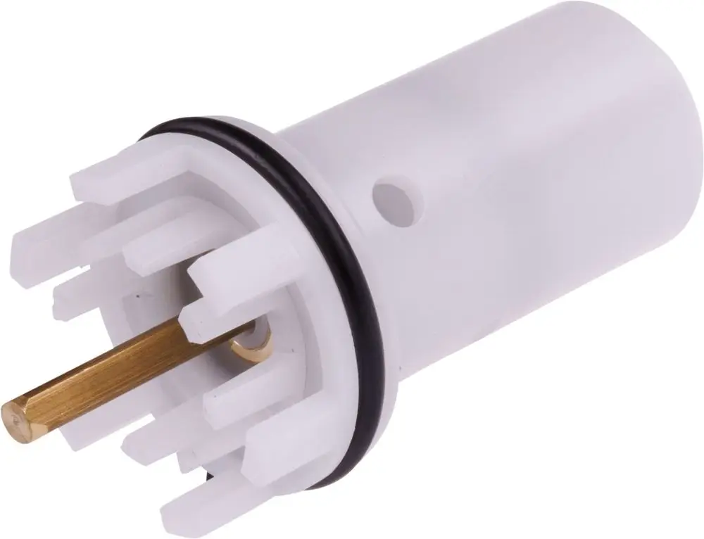 Thermostatkartusche von HANSA in weißem Kunststoff mit metallischer Stange und O-Ring. Geeignet für die Verwendung in Sanitäranlagen.
